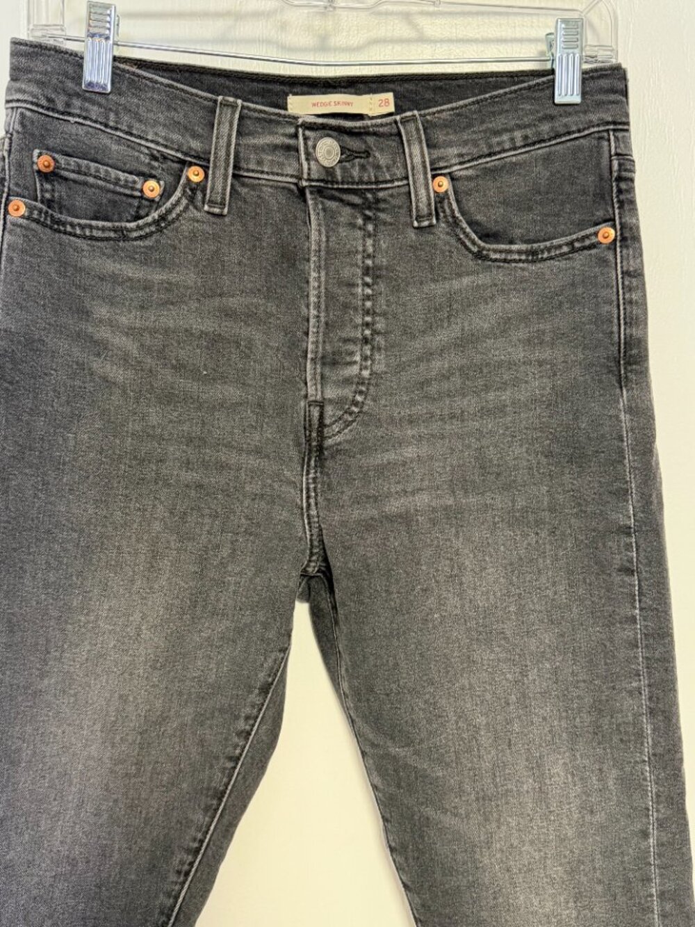 Levi's Wedgie Skinny Jeans Black Wash Faded High Rise Button Fly Size 28
